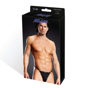 Blue Line Microfiber V-String + Met.Rings schwarz S/ M